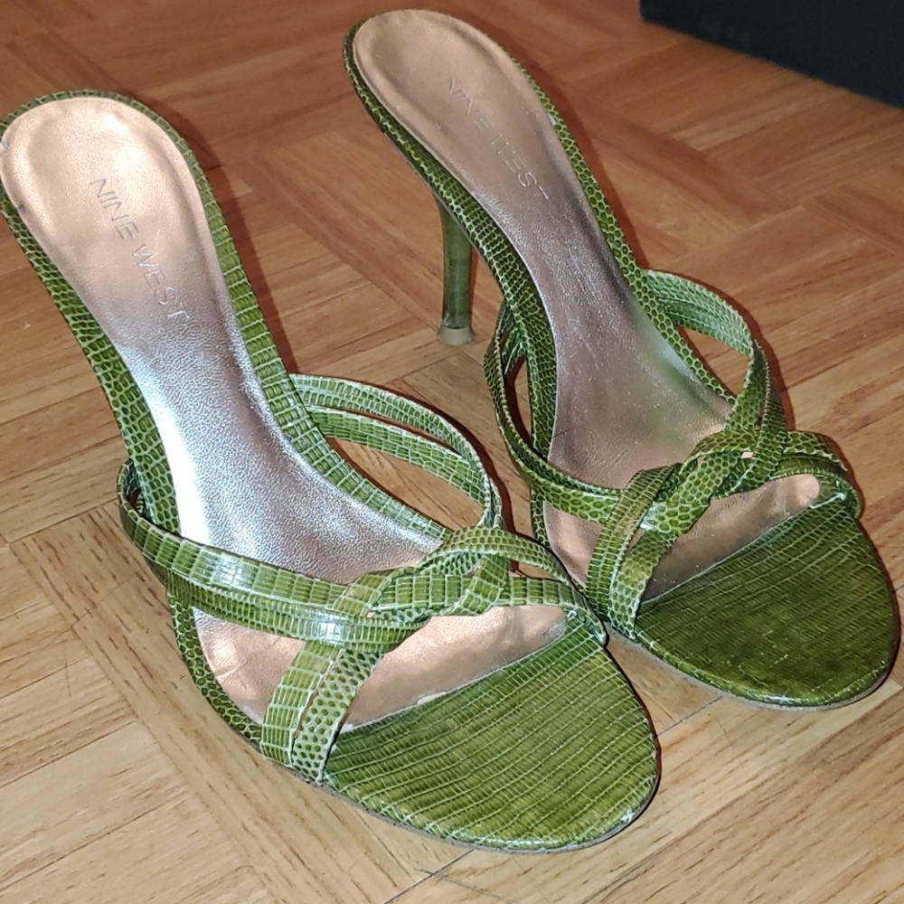 Leather Green Sage Strappy Heel